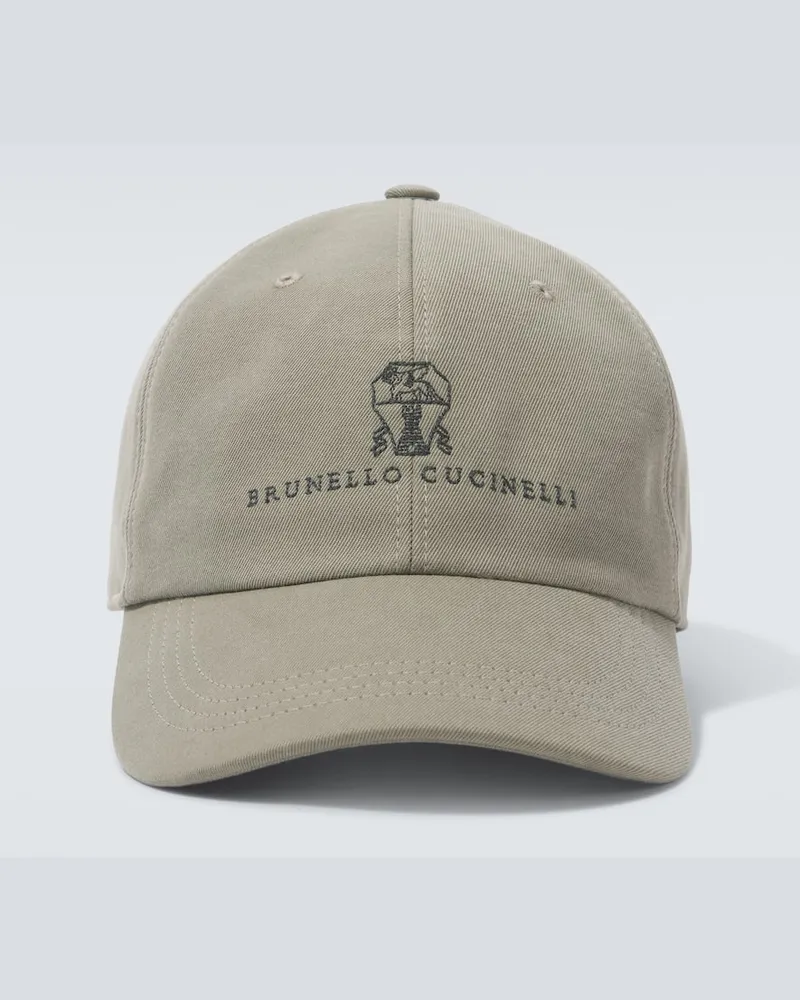 Brunello Cucinelli Bestickte Baseballcap aus Gabardine Grün