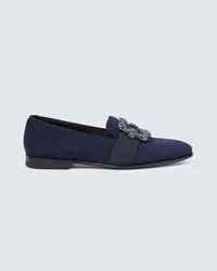 Manolo Blahnik Verzierte Loafers Carlton aus Veloursleder Blau