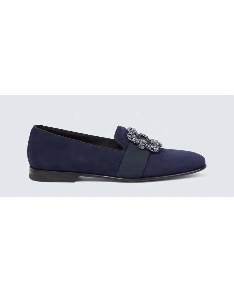 Manolo Blahnik Verzierte Loafers Carlton aus Veloursleder Blau
