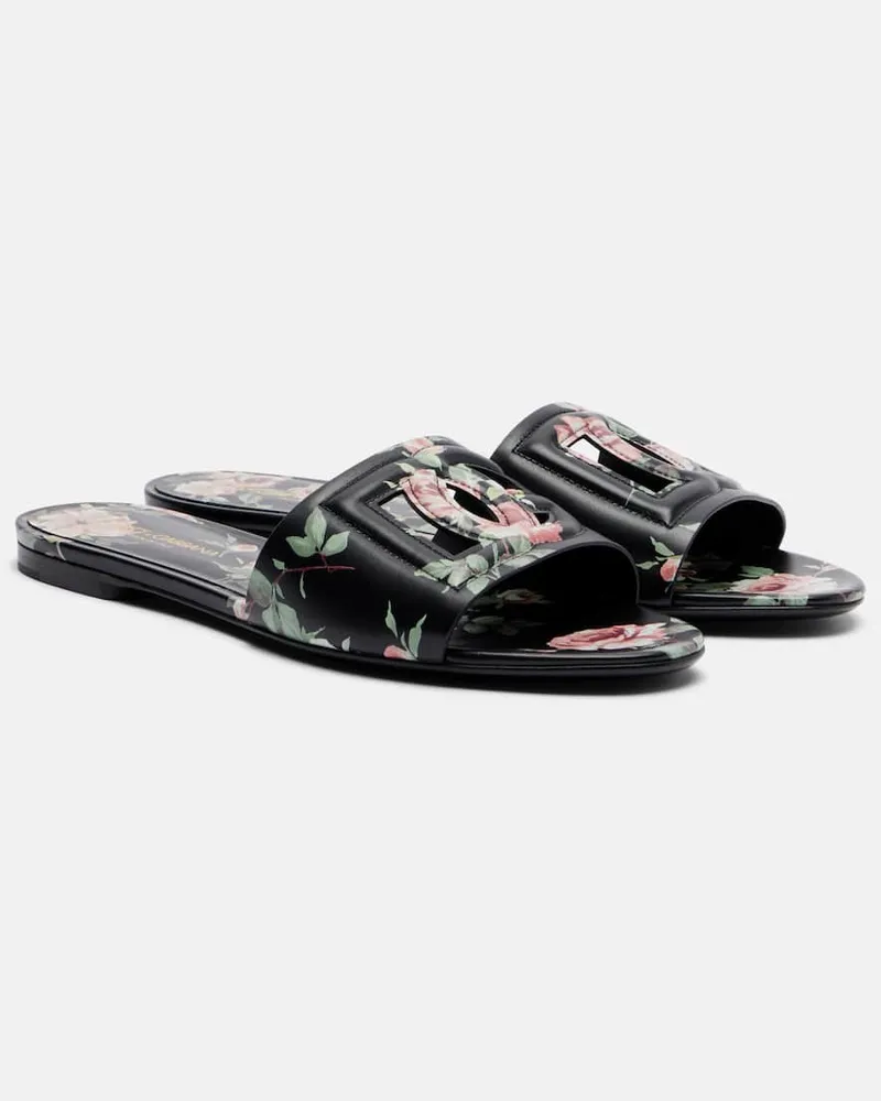 Dolce & Gabbana Pantoletten DG aus Leder Schwarz