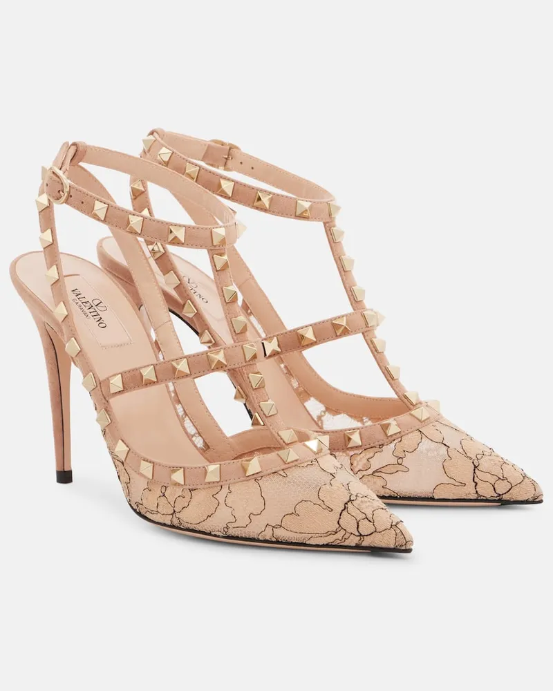 Valentino Garavani Pumps Rockstud 100 aus Spitze und Leder Multicolor