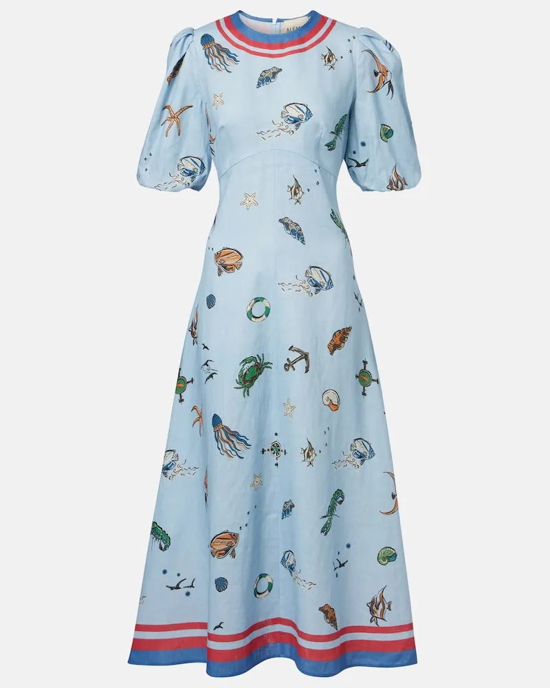 ALEMAIS Alémais Bedrucktes Midikleid aus Leinen Multicolor