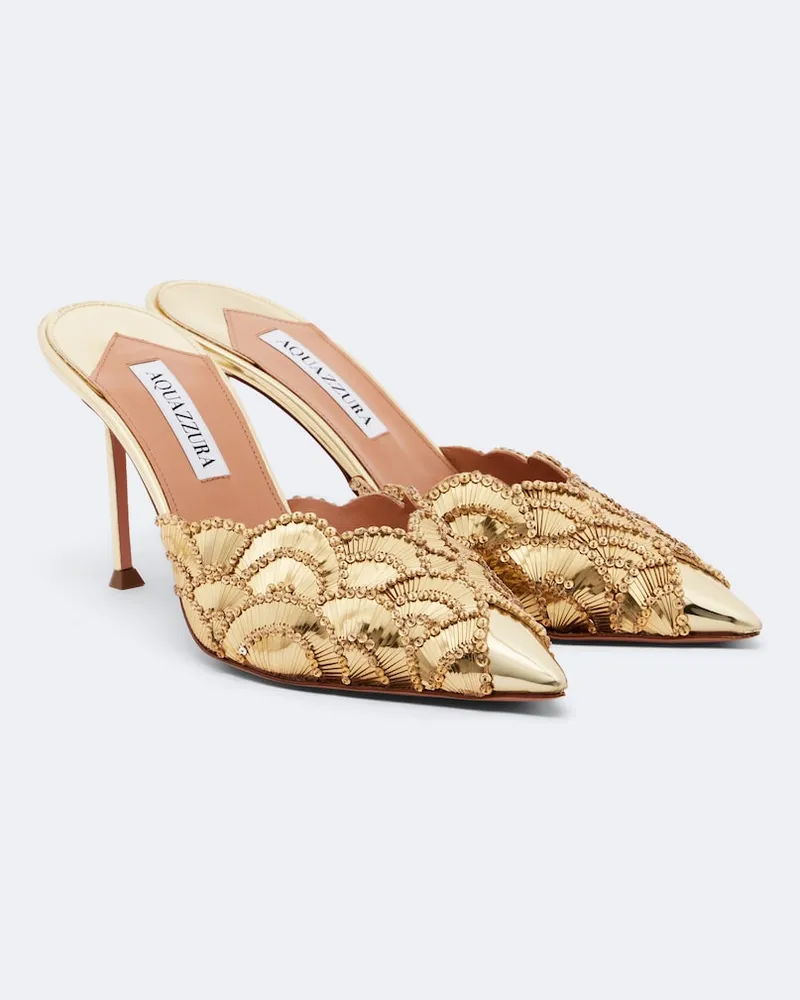 Aquazzura Verzierte Mules Ce Soir aus Leder Gold