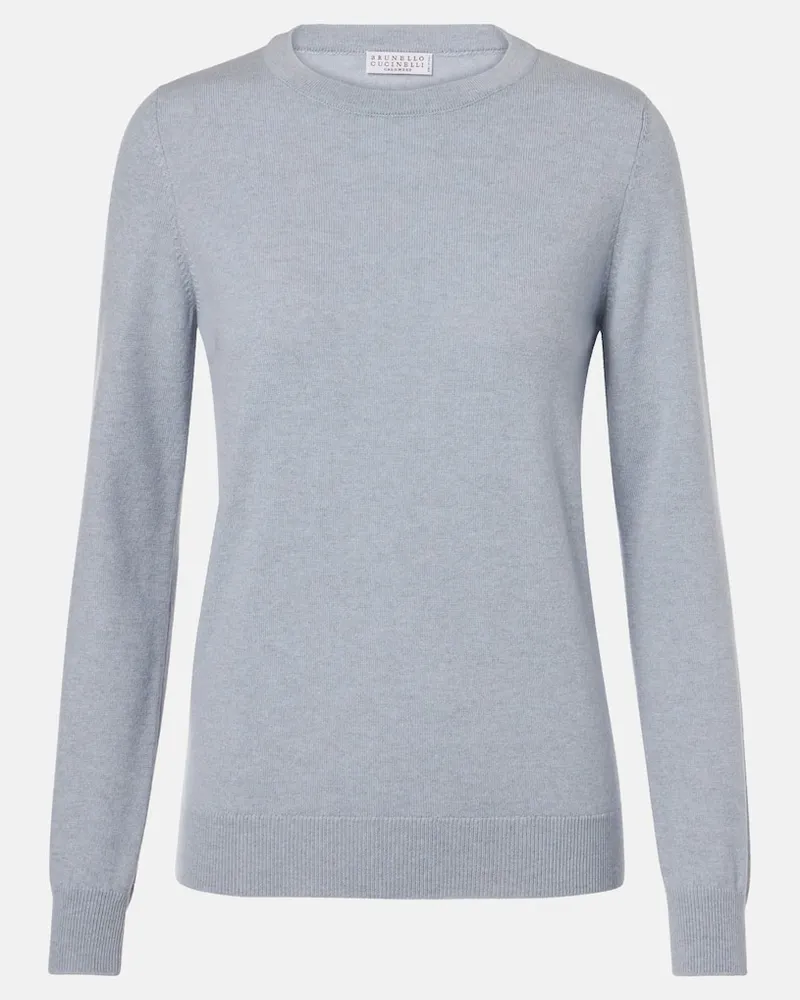 Brunello Cucinelli Verzierter Pullover aus Kaschmir Blau