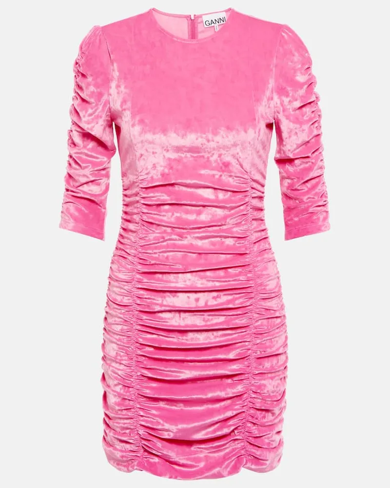 Ganni Minikleid aus Samt Rosa