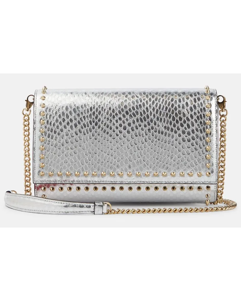 Christian Louboutin Verzierte Clutch Paloma aus Metallic-Leder Silber