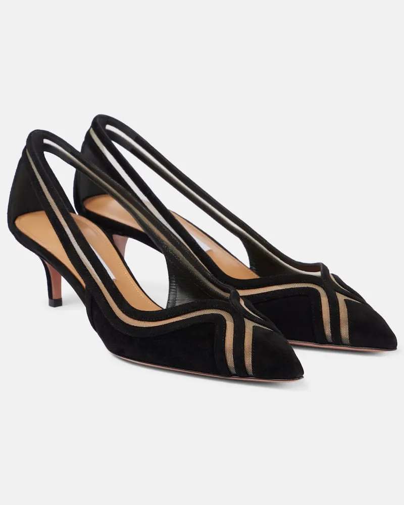 Aquazzura Pumps Vila 50 aus Veloursleder mit Mesh Schwarz