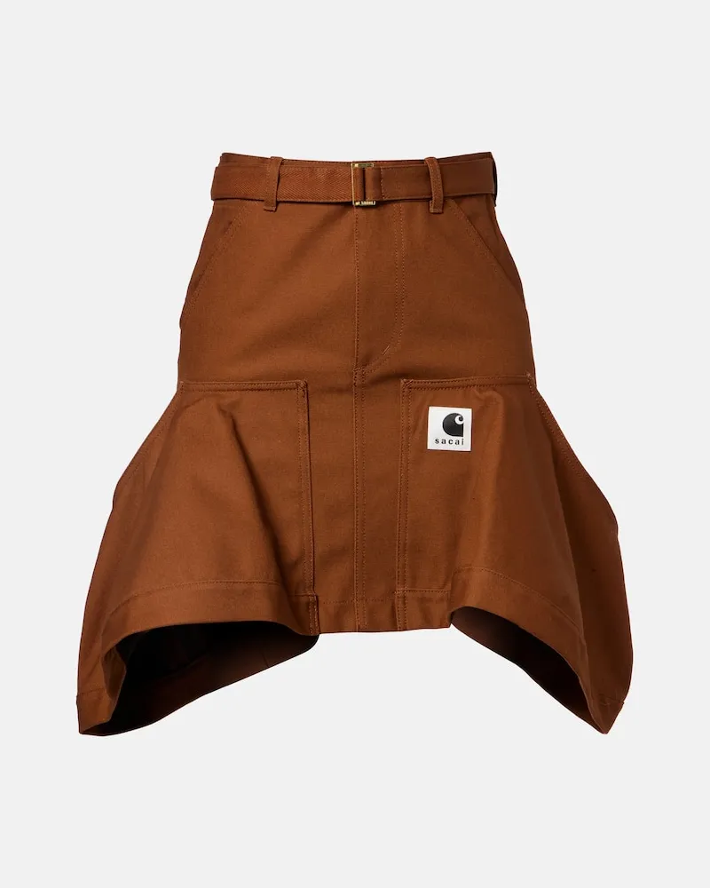 Sacai X Carhartt Minirock aus Baumwoll-Canvas Braun