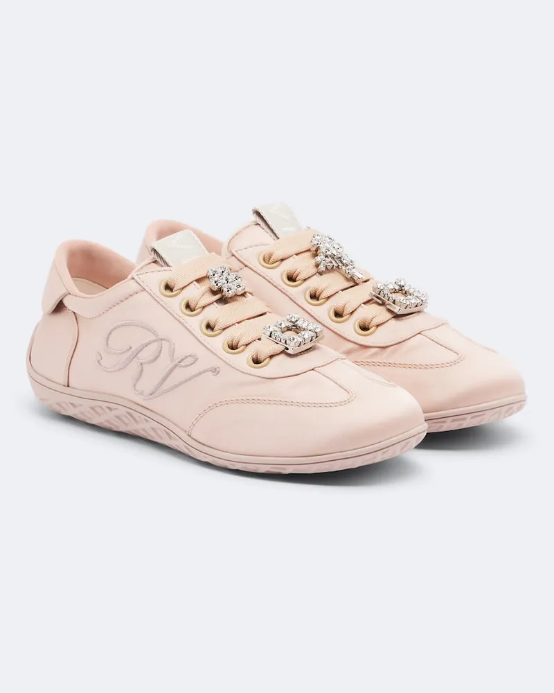 Roger Vivier Verzierte Sneakers Viv Low aus Satin mit Leder Rosa