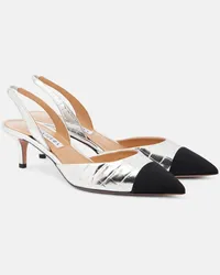 Aquazzura Slingback-Pumps Milanese aus Metallic-Leder Silber