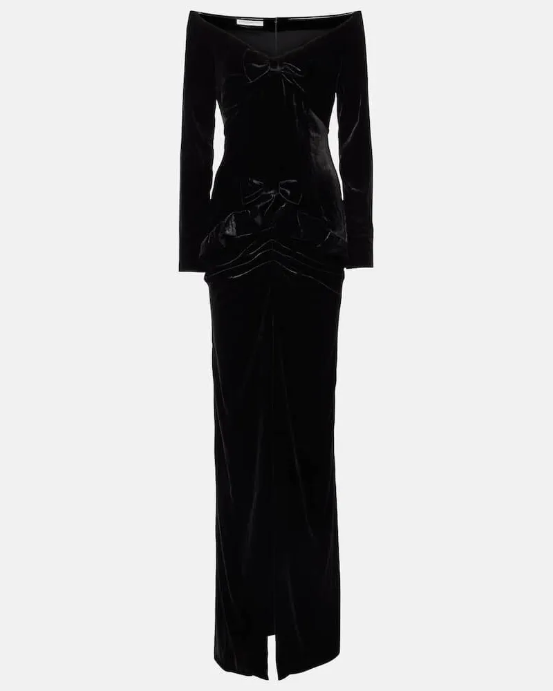 Alessandra Rich Off-Shoulder-Robe aus Samt Schwarz