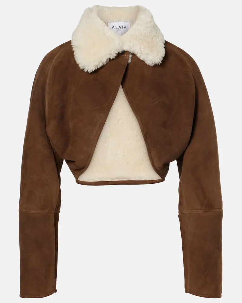 Alaïa Alaïa Cropped-Jacke aus Veloursleder mit Shearling Braun