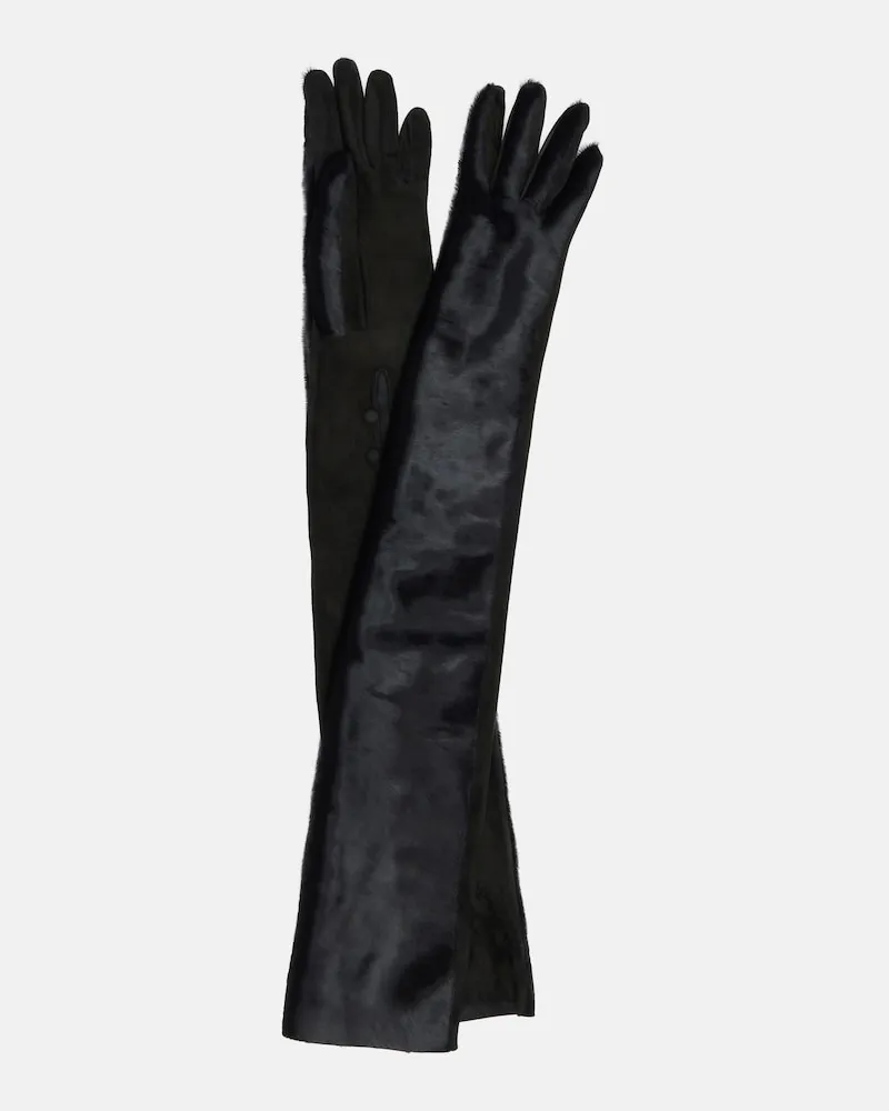Alaïa Alaïa Handschuhe aus Kalbshaar und Veloursleder Schwarz