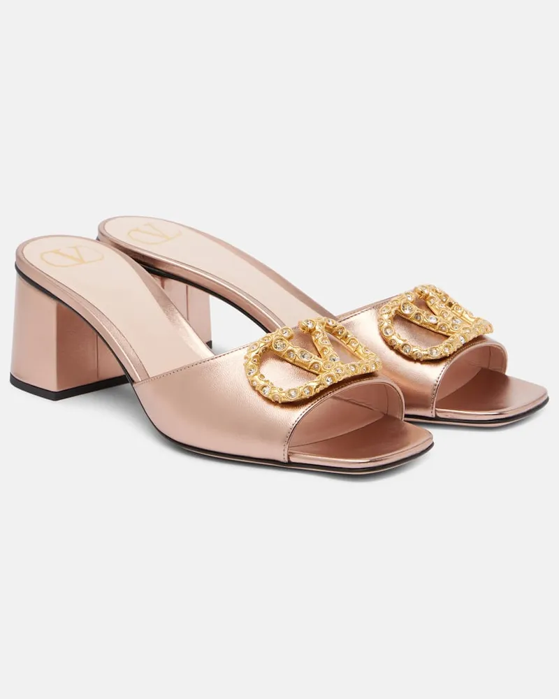 Valentino Garavani Pantoletten VLogo 60 aus Metallic-Leder Rosa