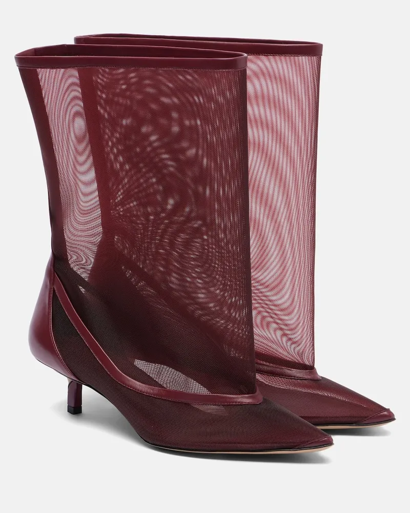 Jacquemus Ankle Boots Tourni aus Mesh Burgunderrot