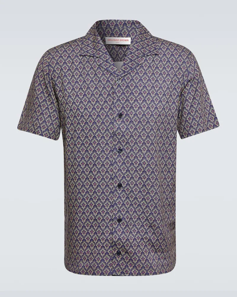 Orlebar Brown Bedrucktes Hemd Hibbert Blau