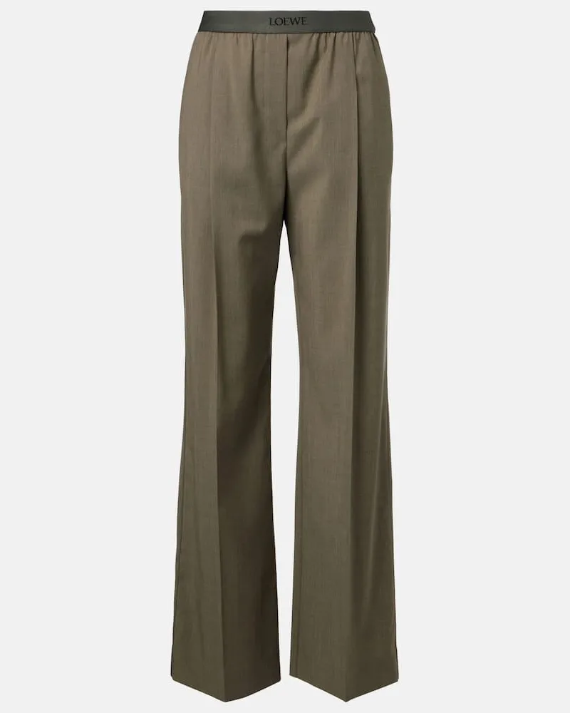 Loewe Weite High-Rise-Hose aus Schurwolle Grün