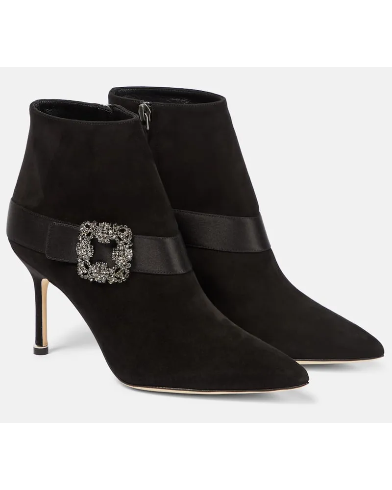 Manolo Blahnik Ankle Boots Plinianu aus Veloursleder Schwarz