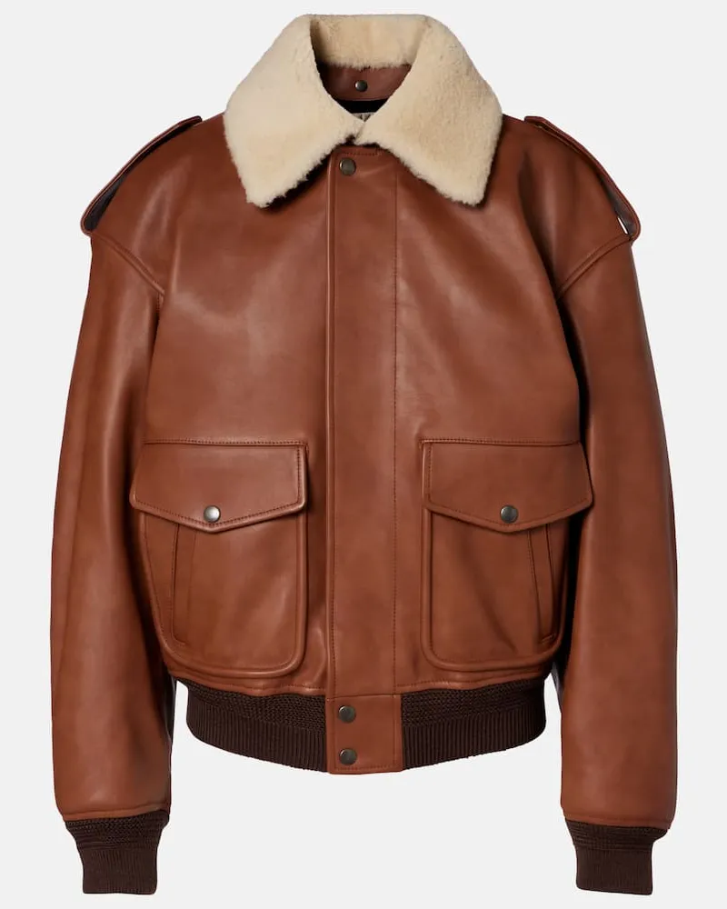 Saint Laurent Bomberjacke aus Leder mit Shearling Braun