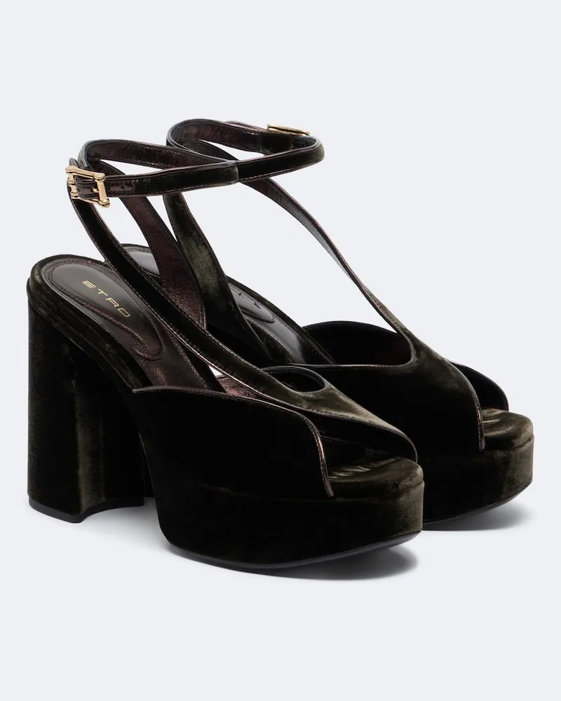 Etro Plateausandalen aus Samt Braun