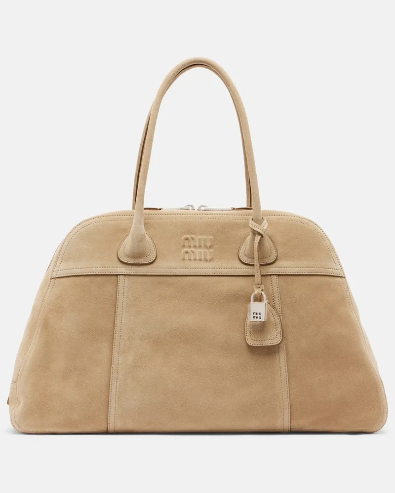 Miu Miu Bowling Bag Vivant Large aus Veloursleder Beige