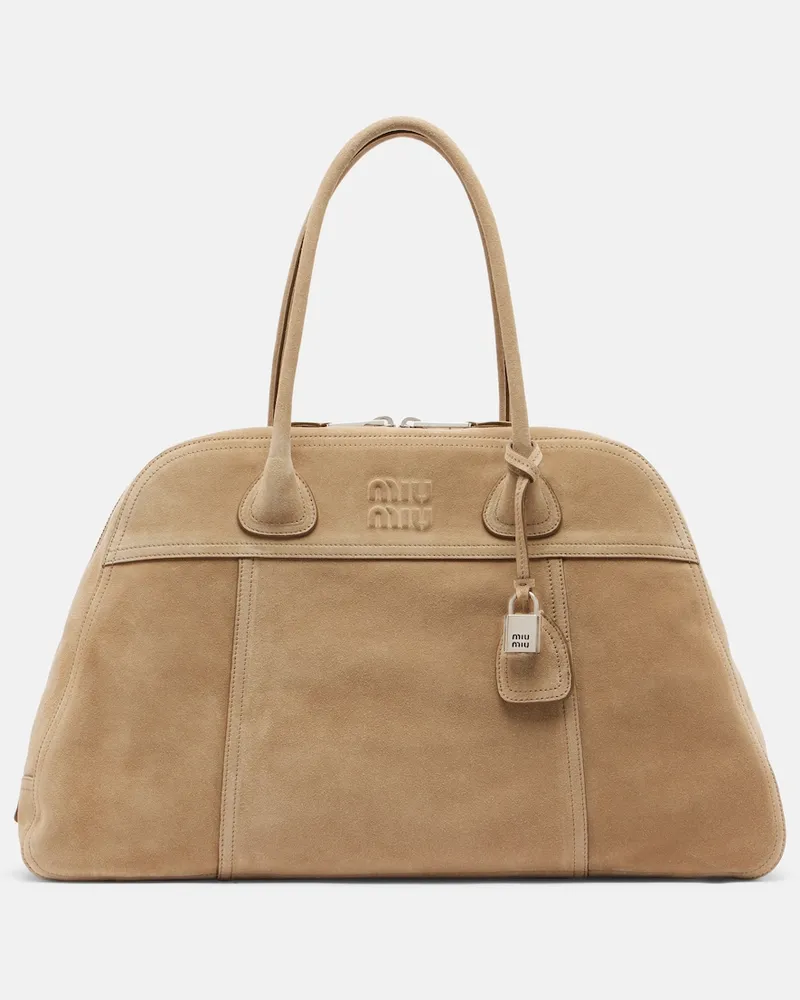 Miu Miu Bowling Bag Vivant Large aus Veloursleder Beige