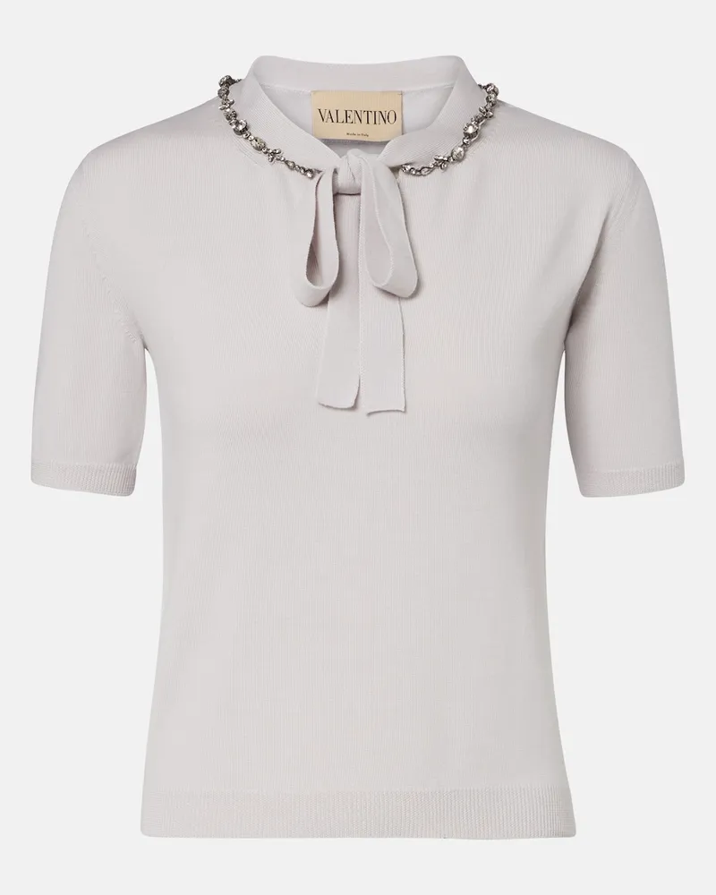 Valentino Garavani Pullover aus Schurwolle mit Kristallen Grau