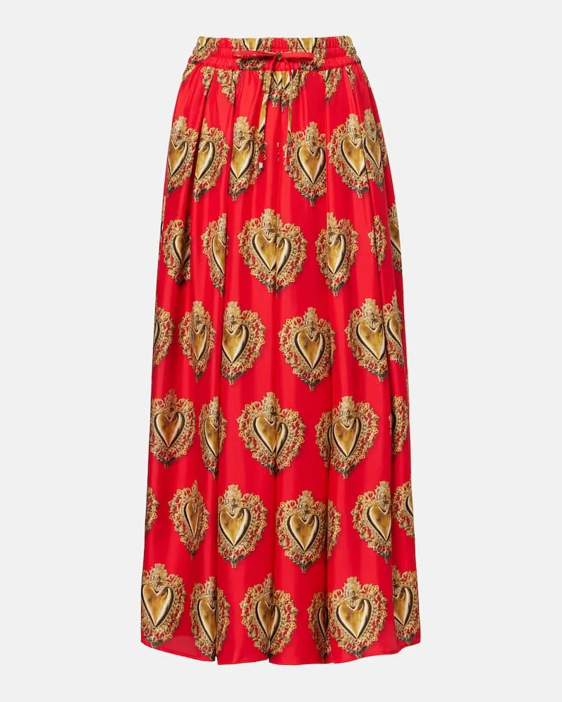 Dolce & Gabbana Bedruckter Maxirock aus Seidensatin Rot