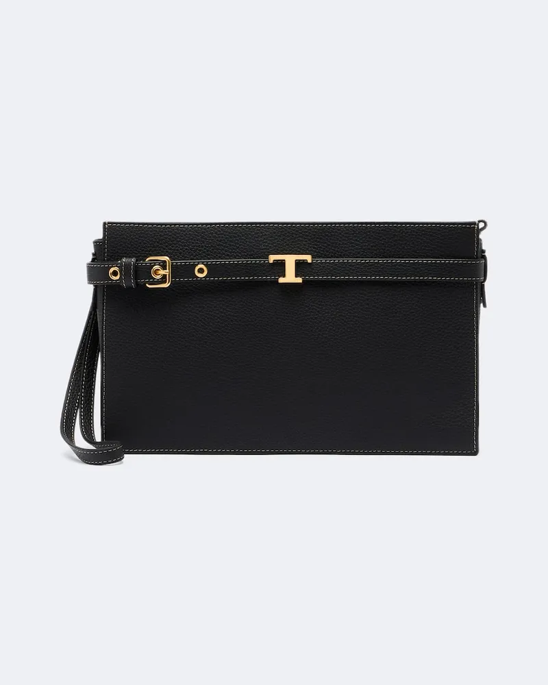 TOD'S Clutch T Signature Small aus Leder Schwarz