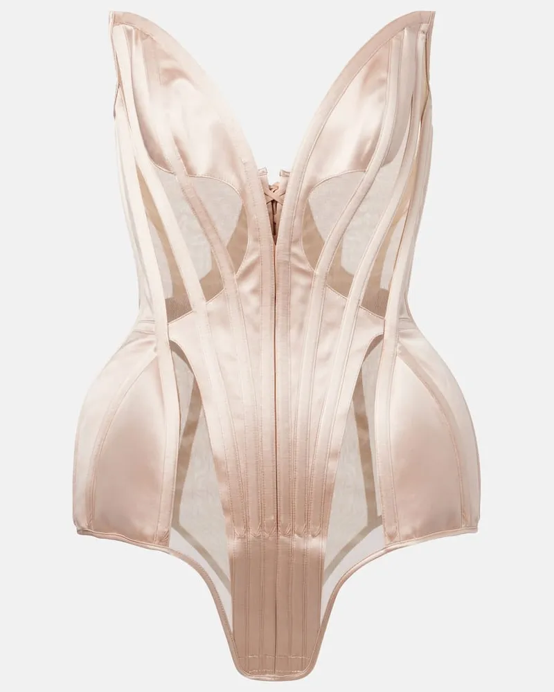 Thierry Mugler Bodysuit aus Satin und Mesh Pink