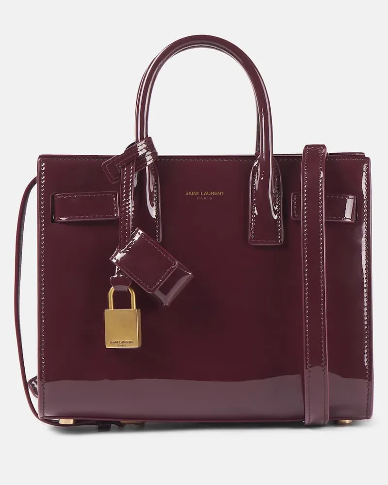 Saint Laurent Tote Bag Sac De Jour Nano aus Lackleder Burgund