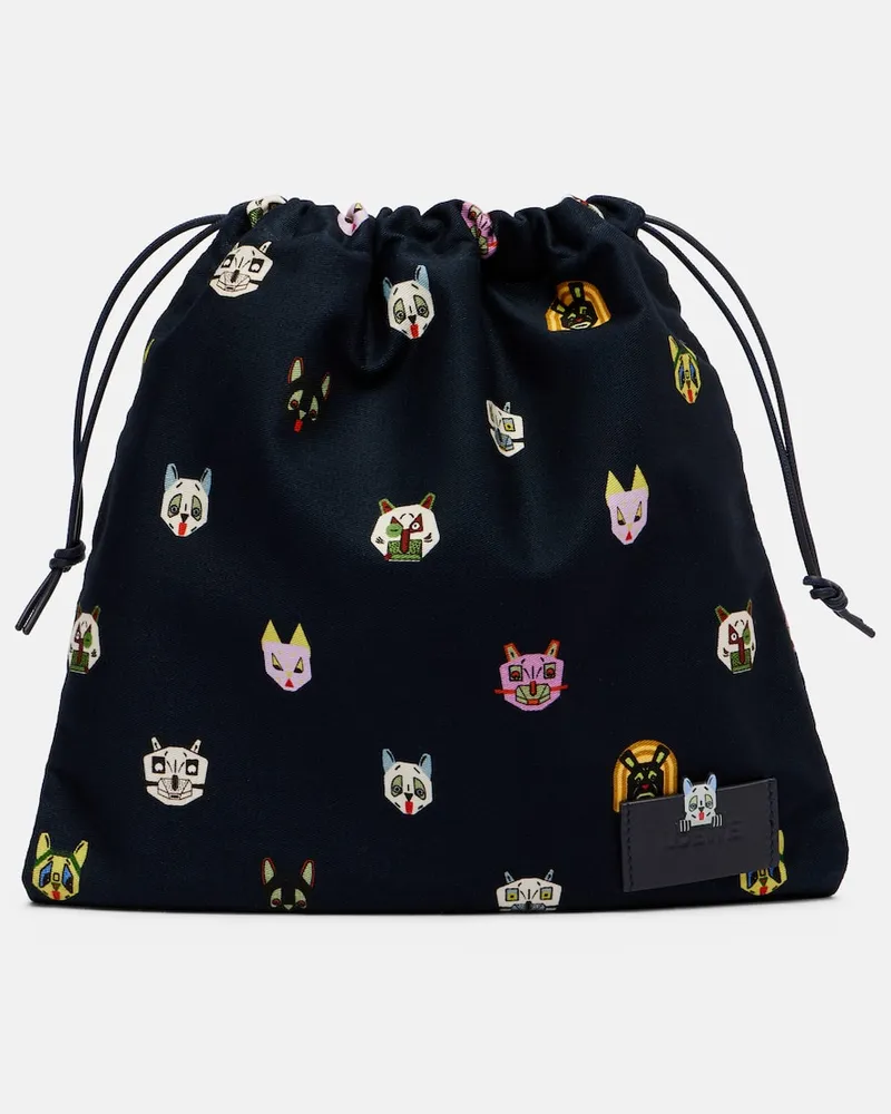 Loewe X Louis Wain Etui Cat Small aus Denim Blau