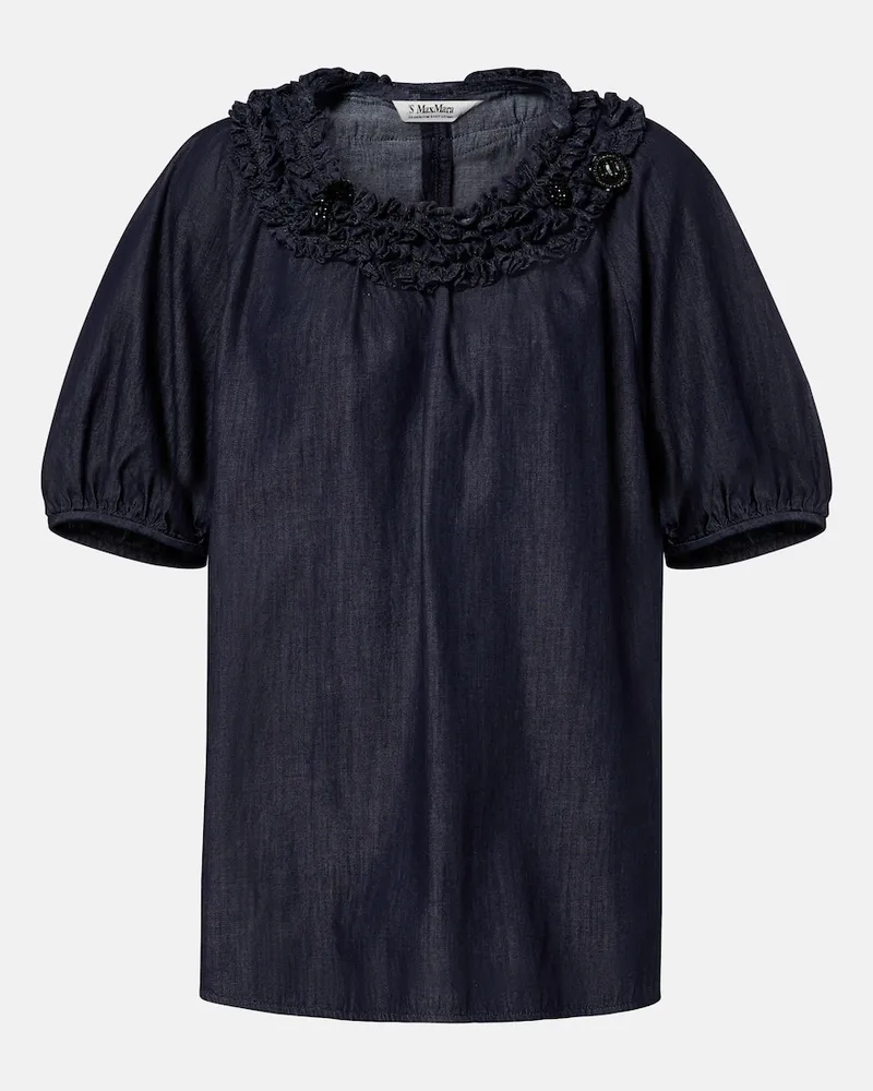 Max Mara Verzierte Bluse aus Denim Blau
