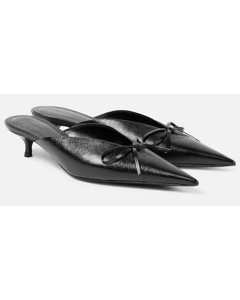 Balenciaga Mules Knife Bow aus Leder Schwarz