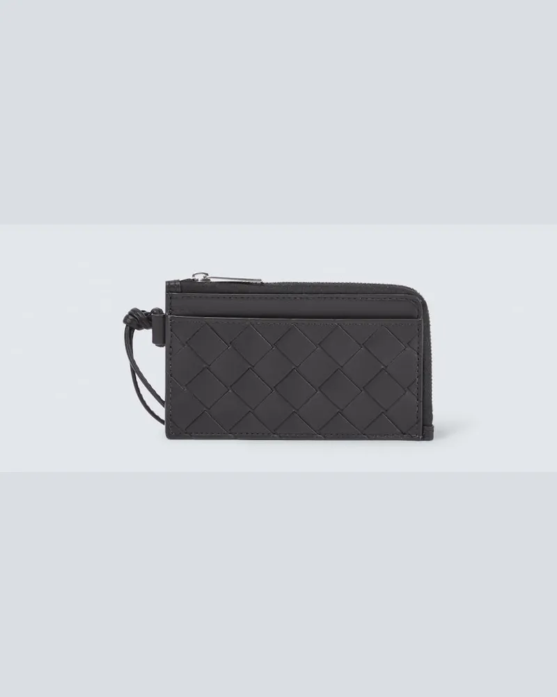 Bottega Veneta Münzetui Intrecciato aus Leder Schwarz