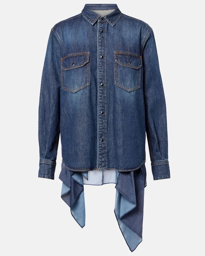 Sacai Hemd aus Denim und Satin Blau