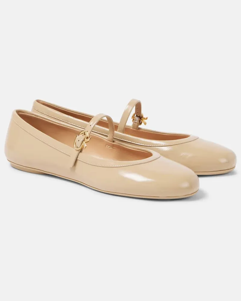 Gianvito Rossi Mary-Jane-Ballerinas Carla aus Lackleder Beige