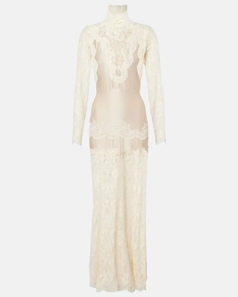 Paco Rabanne Maxikleid mit Spitze Weiß
