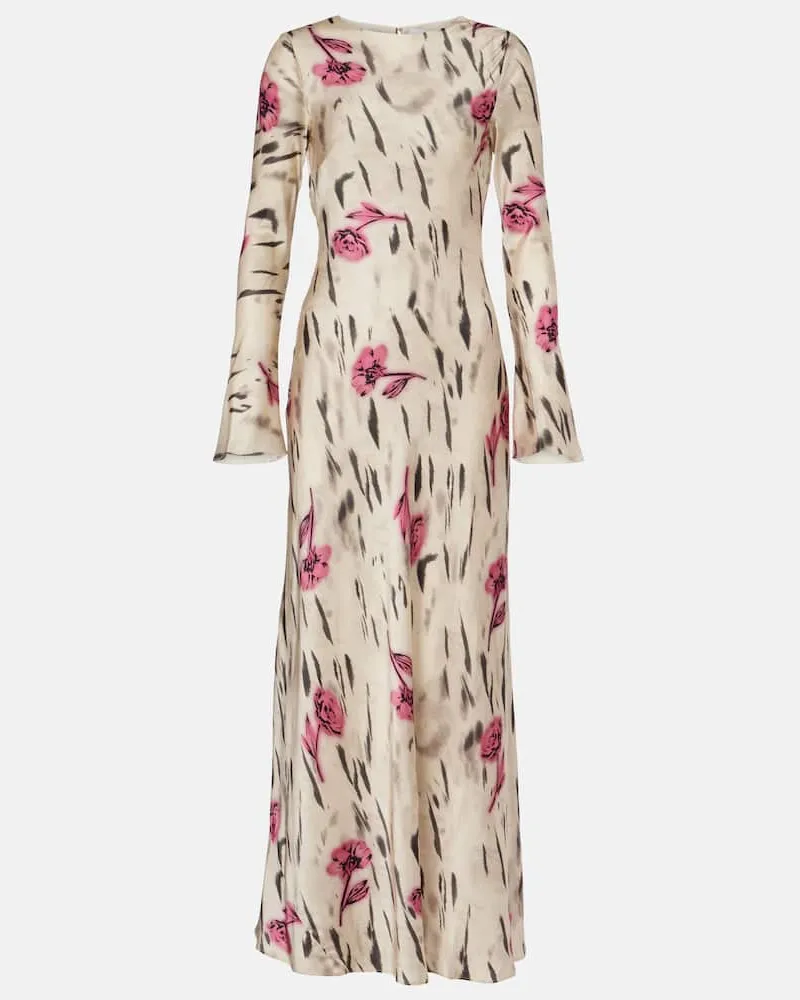 Ganni Bedrucktes Maxikleid aus Satin Beige