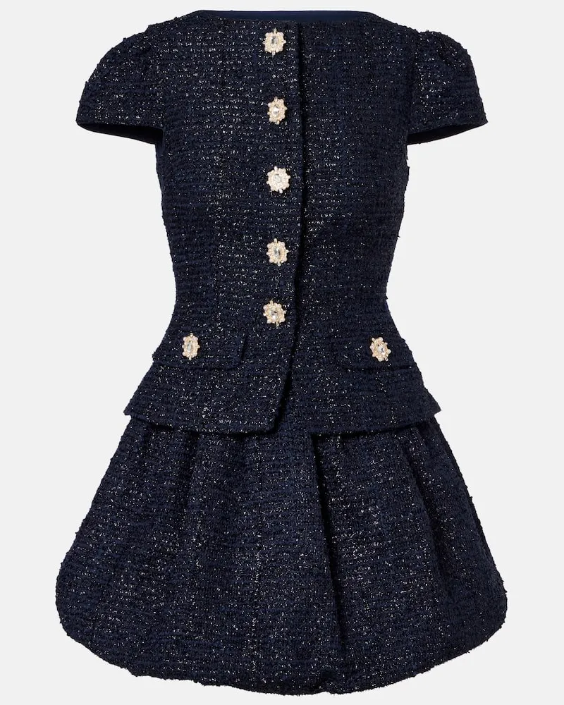 Self-Portrait Verziertes Minikleid aus Bouclé Blau