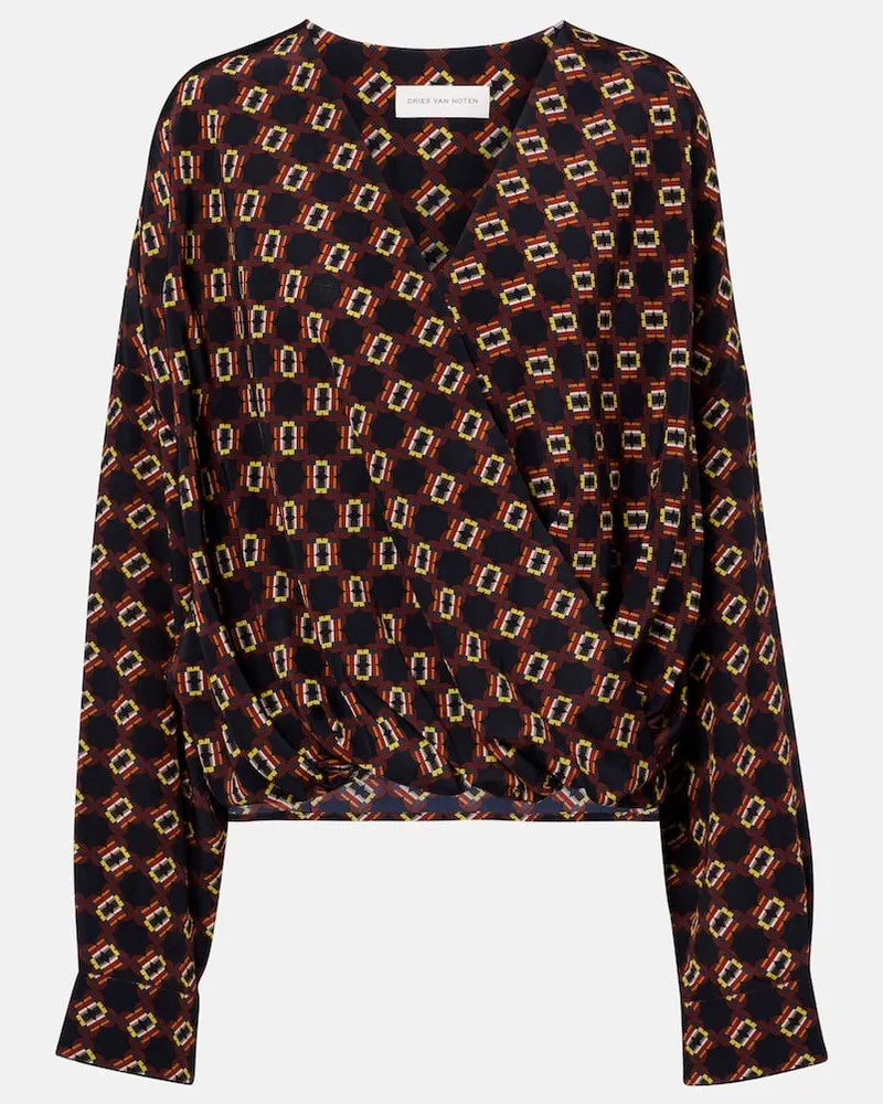 Dries van Noten Bedruckte Bluse aus Seide Blau