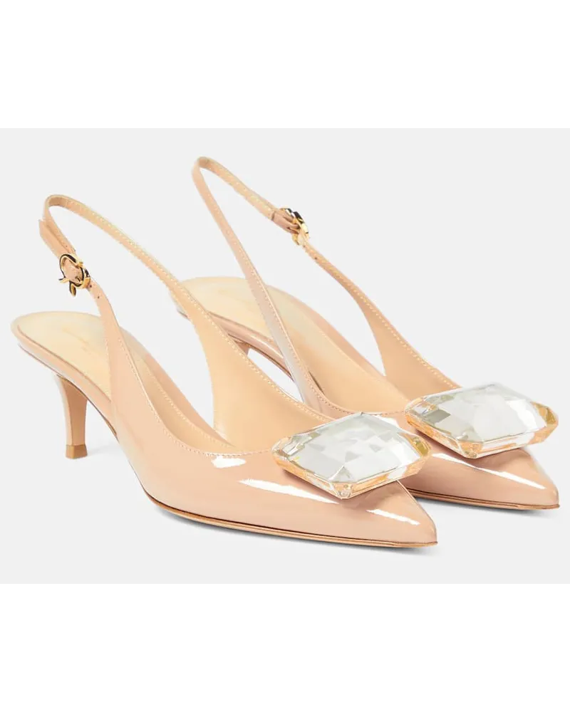 Gianvito Rossi Verzierte Slingback-Pumps Jaipur 55 aus Lackleder Nude