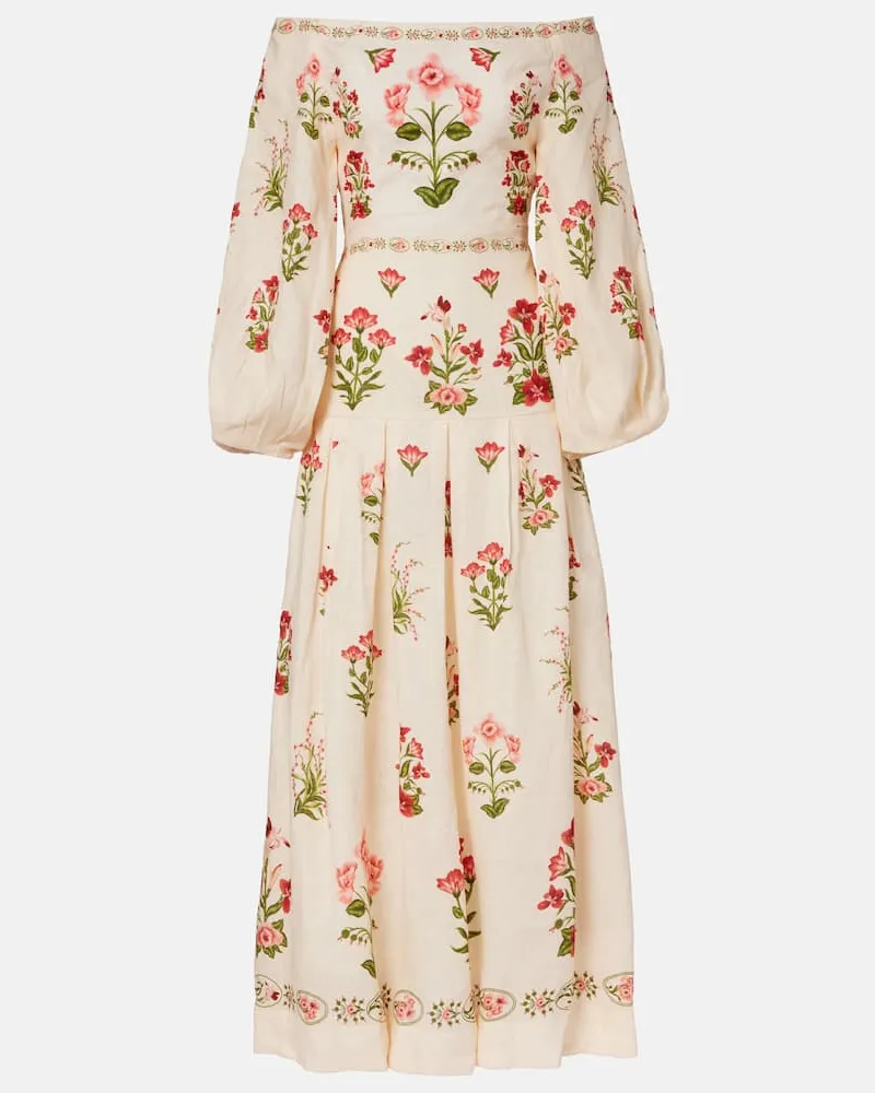 AGUA BENDITA Off-Shoulder-Maxikleid Senlis Canna aus Leinen Beige