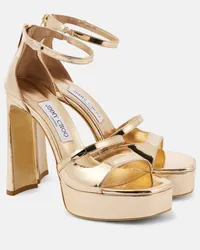 Jimmy Choo Plateausandalen Claressa aus Metallic-Leder Gold