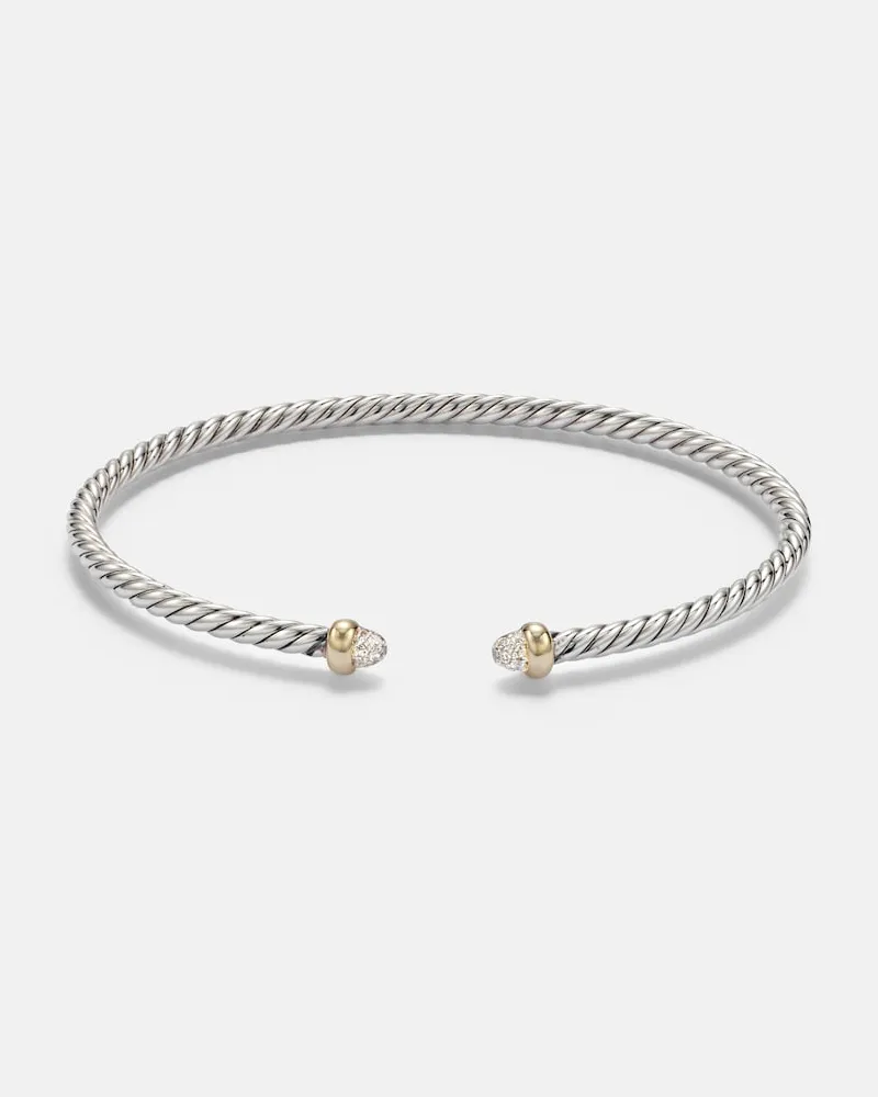 David Yurman Armreif Micro Cable Flex® aus Sterlingsilber mit 14kt Gelbgold und Diamanten Silber