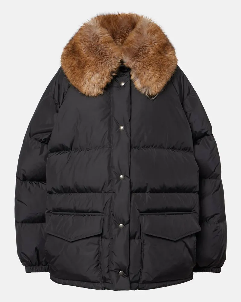 Prada Daunenjacke mit Faux Fur Schwarz