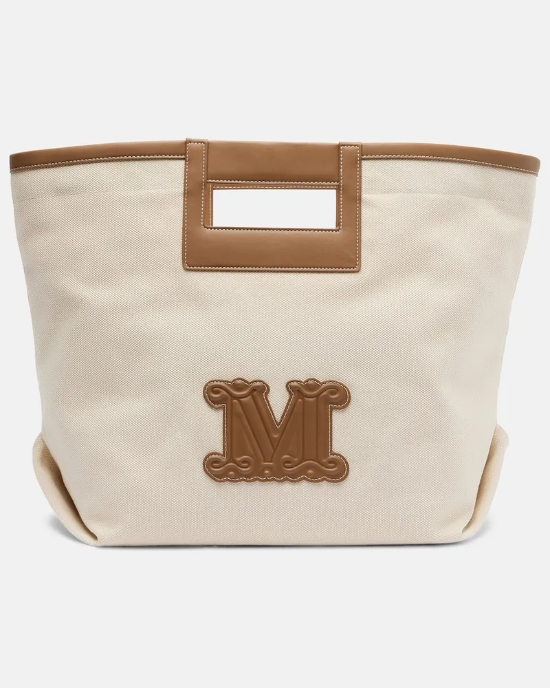 Max Mara Tote Bag Ecru Small aus Canvas Beige
