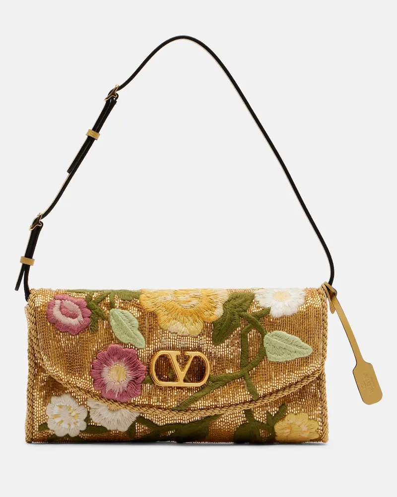 Valentino Garavani Verzierte Schultertasche DeVain Small Gold