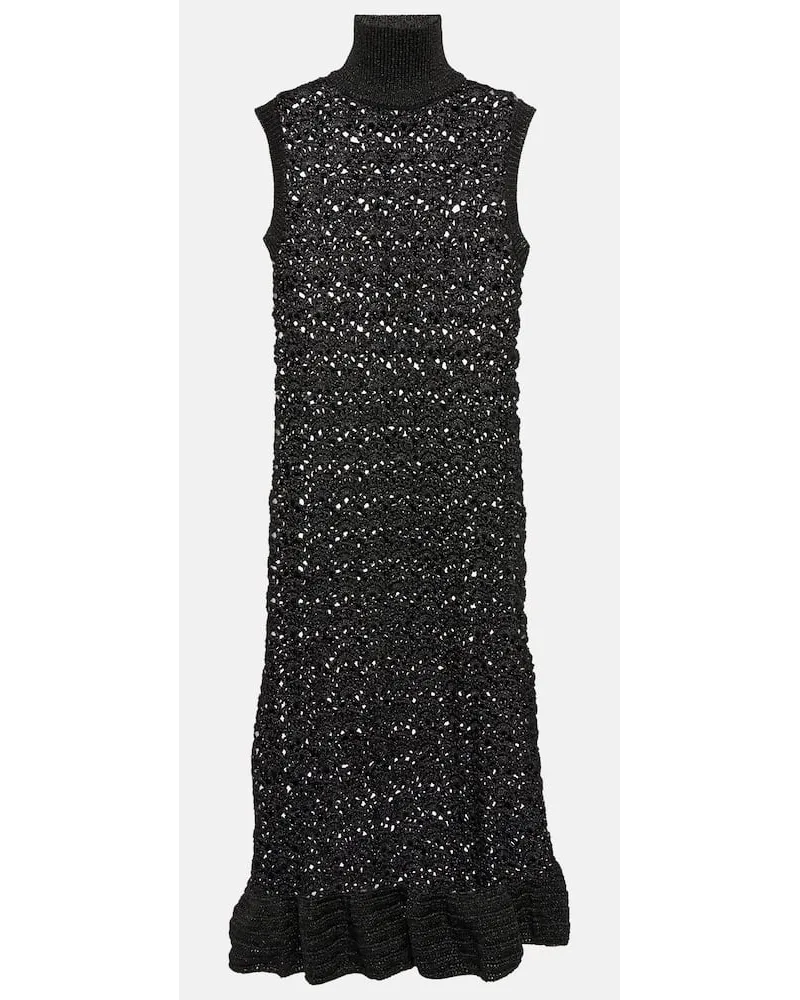 Ganni Midikleid aus Häkelstrick Schwarz