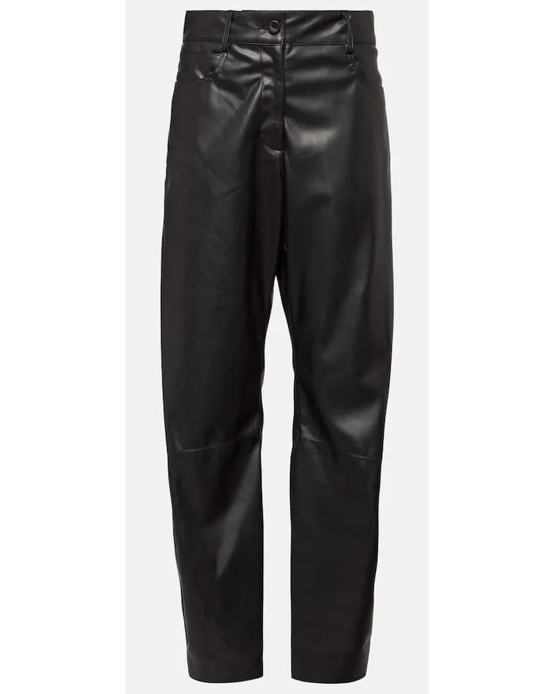 Stella McCartney Gerade High-Rise-Hose aus Lederimitat Schwarz